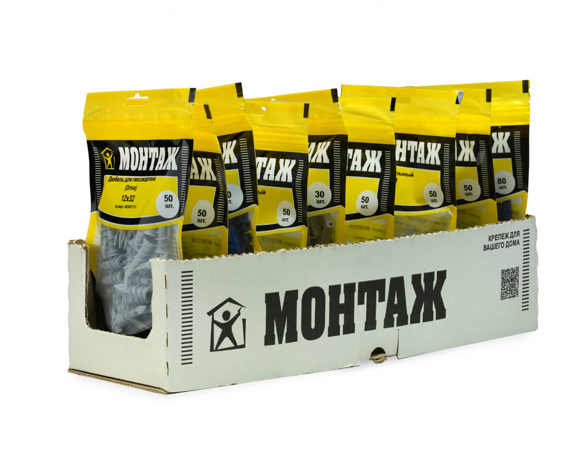 Дюбель для гипсокартона 12x32 Driva 01S-пластм., дой-пак M, МОНТАЖ (пакет/50шт)