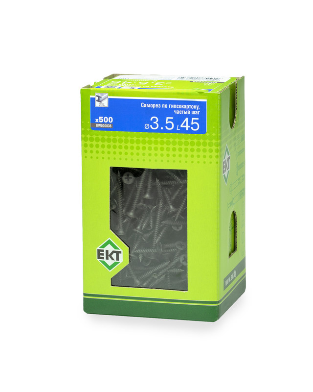 Саморез по ГК 3.5х45 частый шаг (к металлу), фосфат., в коробке с окном, ЕКТ (упак/500шт)