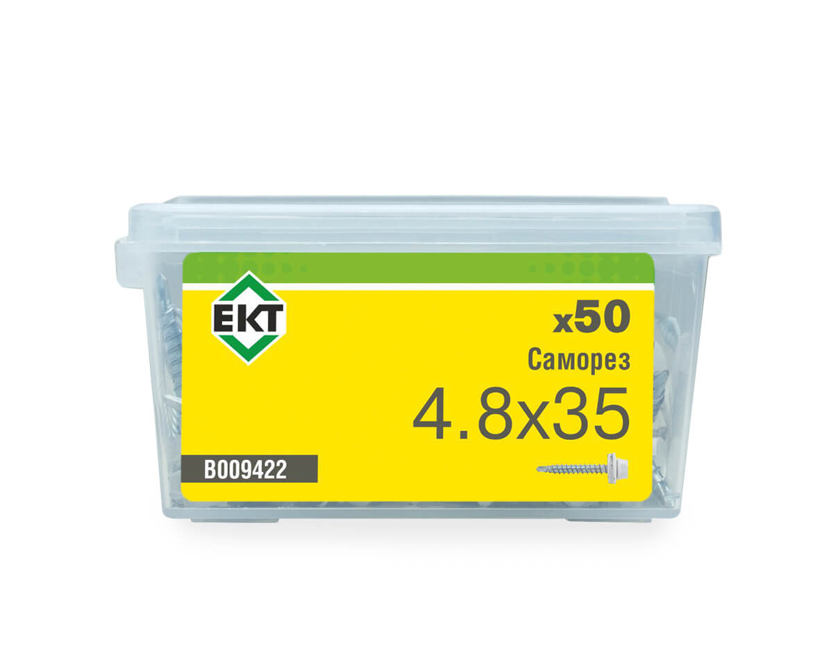 Саморез кровельный с резин. прокл. 4,8х35 сверло PT1, RAL 9003 , в пласт. контейнере, ЕКТ (упак/50шт