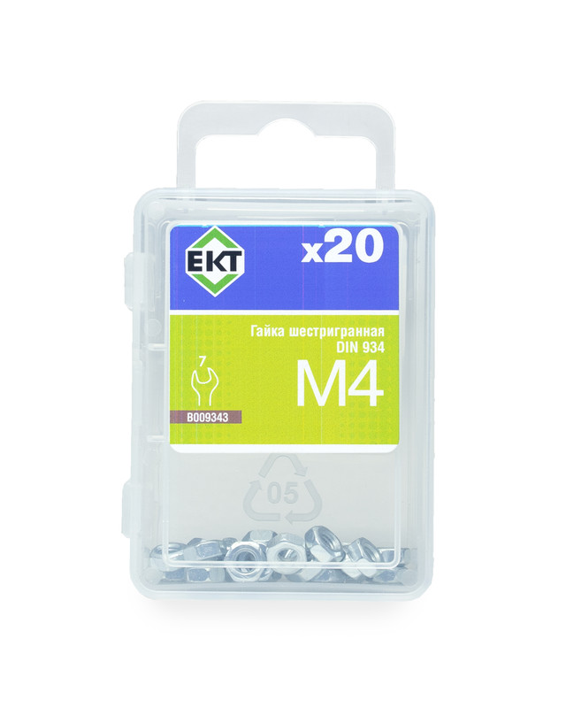Гайка М4, цинк, прочн. 6 DIN 934 (упак/20шт) ЕКТ
