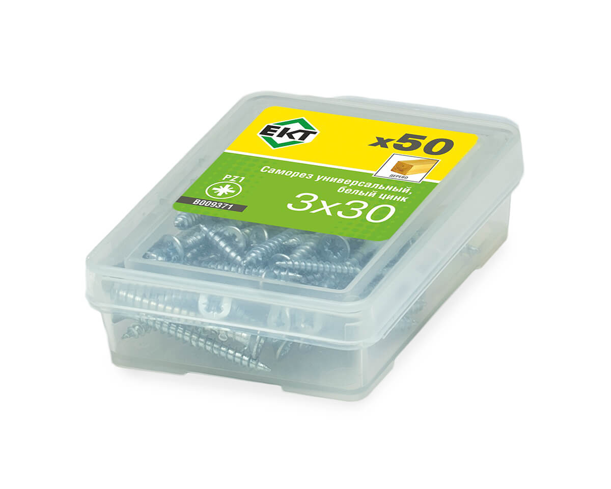 Саморез универсальный 3.0х30, белый цинк (упак/50шт) ЕКТ