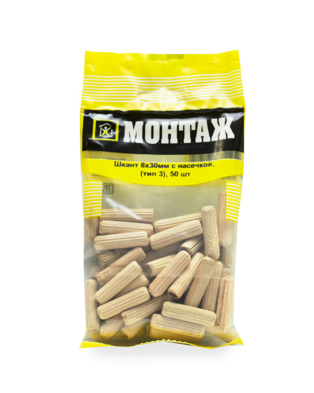 Шкант мебельный 8x30мм деревянный (пакет/50шт) МОНТАЖ