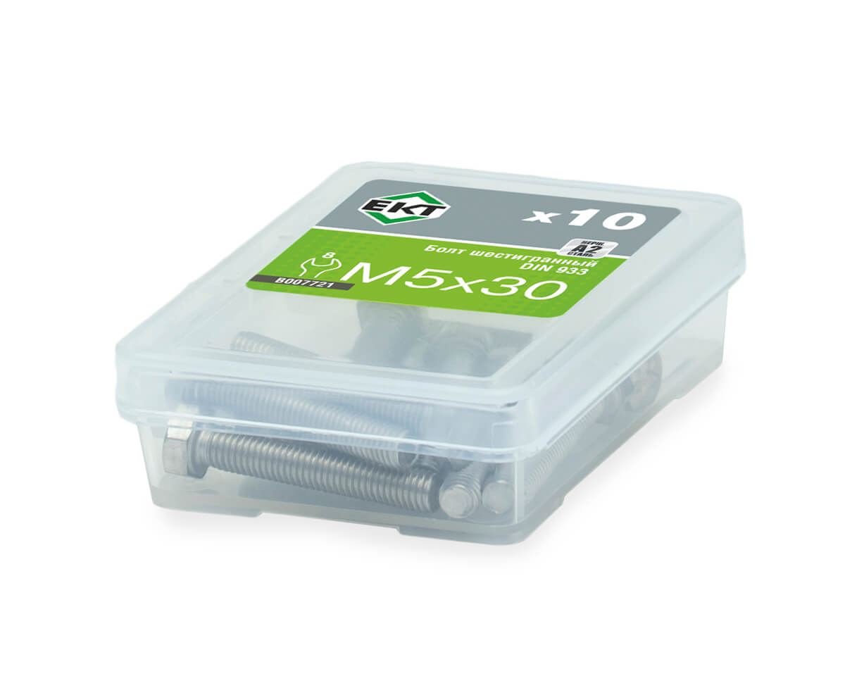 Болт с шестигранной головкой M5х30, DIN933, НЕРЖ. СТАЛЬ, ЕКТ (упак/10шт)