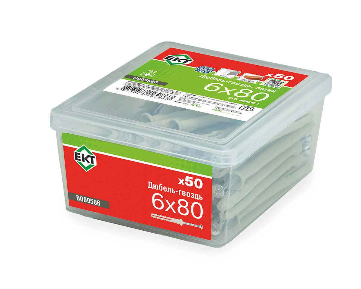 Дюбель-гвоздь GL, 6x80 потай, нейлон, ЕКТ (пласт.конт./50шт)
