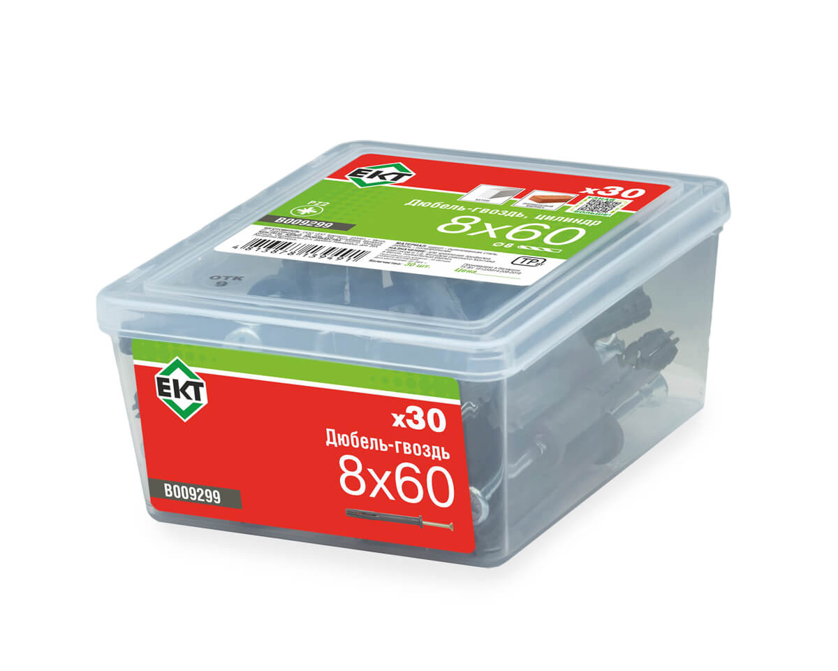 Дюбель-гвоздь GL, 8x60 цилиндр, п/п, ЕКТ (пласт.конт./30шт)