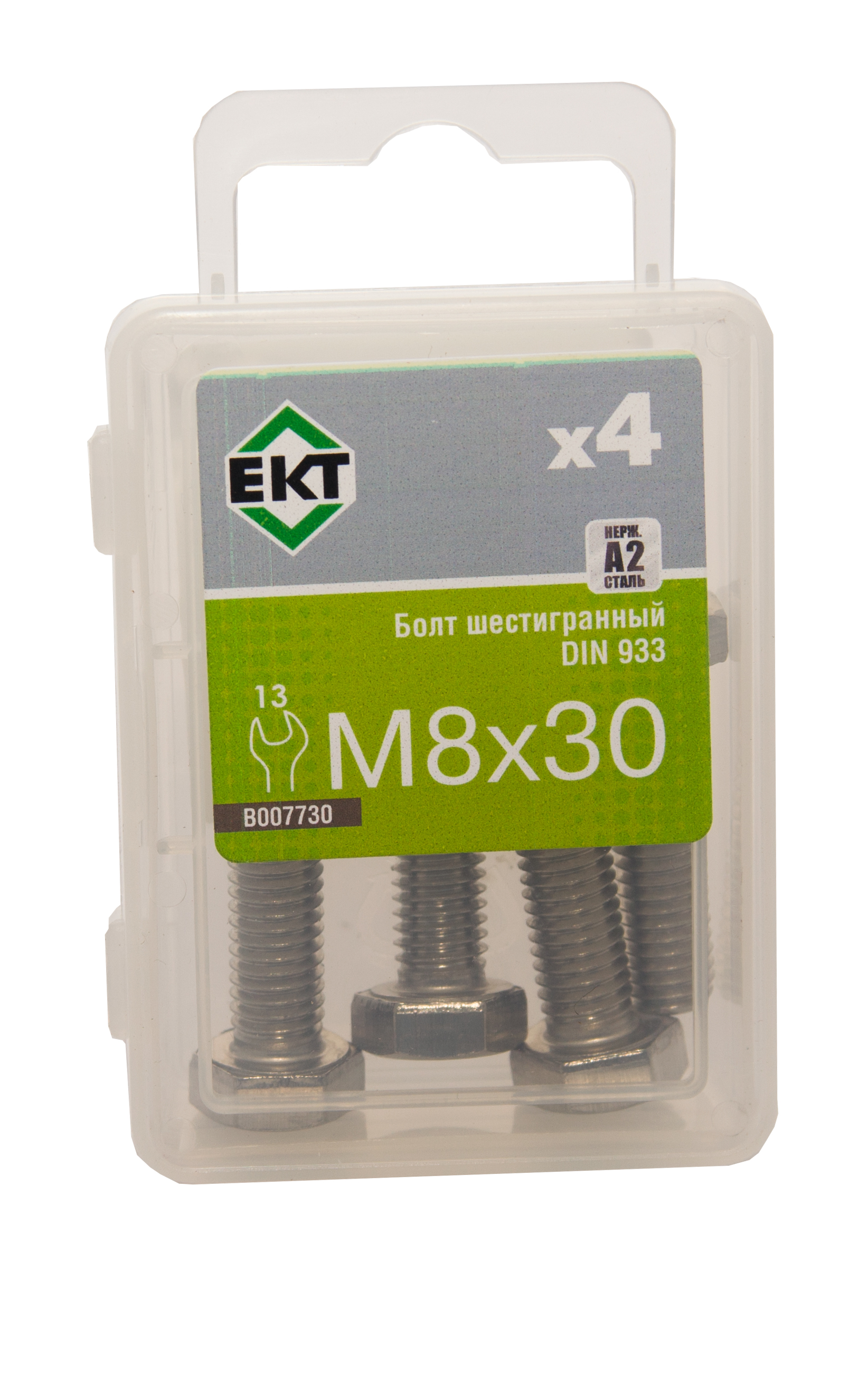 Болт с шестигранной головкой M8х30, DIN933, НЕРЖ. СТАЛЬ (упак/4шт)