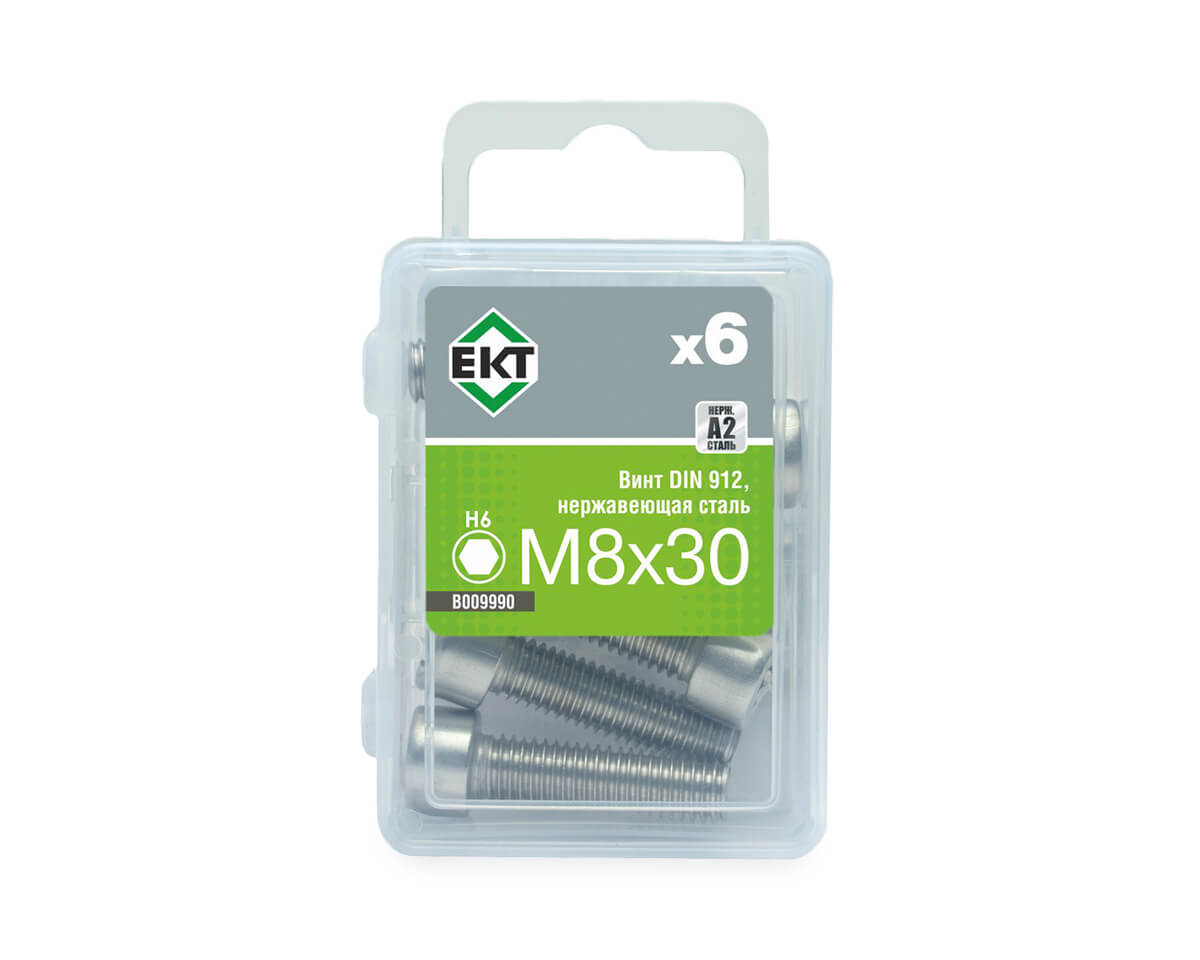 Винт с цилиндр. гол. и внутр. шестигр. M8х30, DIN912, НЕРЖ. СТАЛЬ, ЕКТ (упак/6шт)