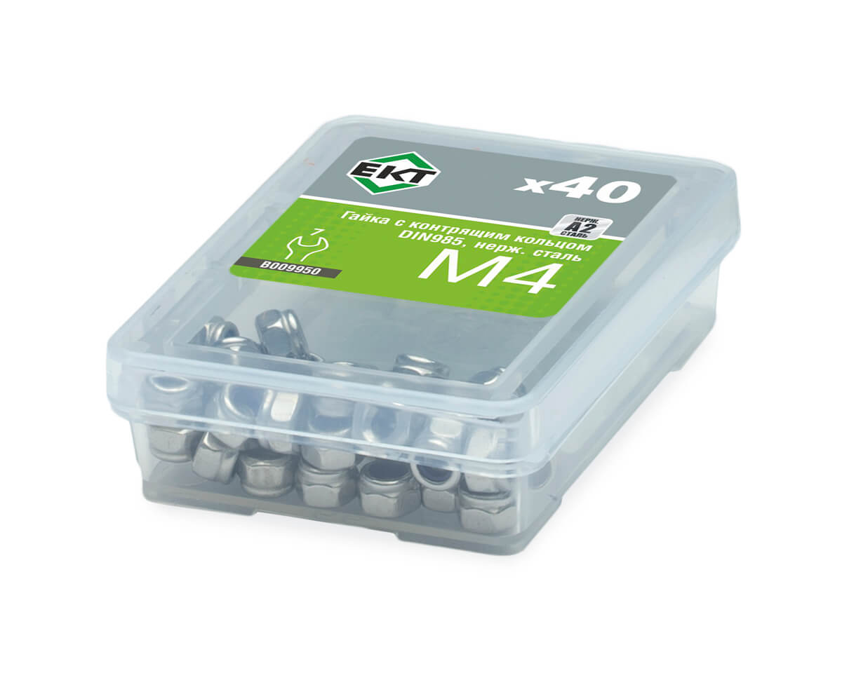 Гайка с контрящим кольцом М4, DIN985, НЕРЖ. СТАЛЬ, ЕКТ (упак/40шт)