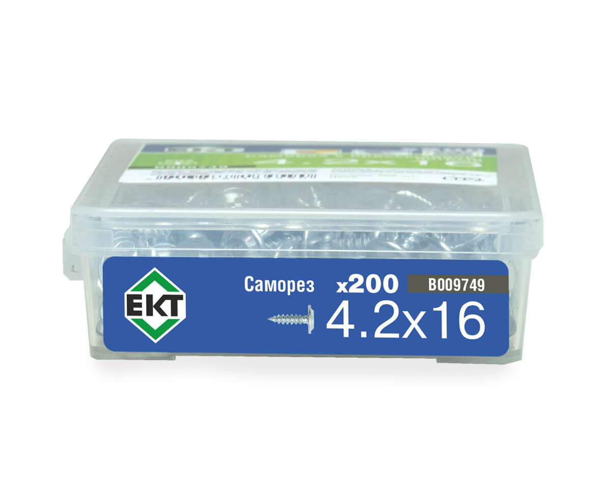 Саморез с прессшайбой, 4.2x16 острый, цинк,в пласт.контейнере, ЕКТ (упак/200шт)
