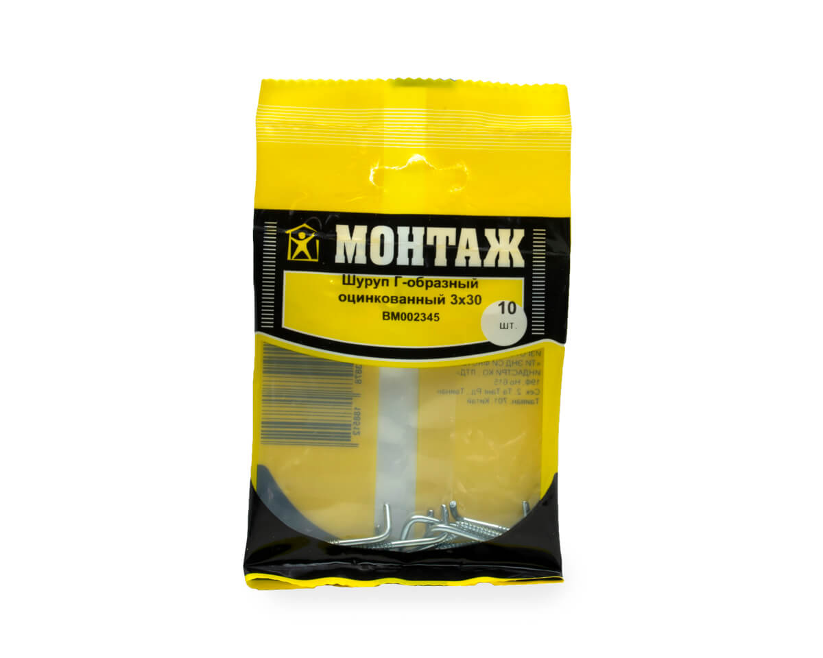Шуруп Г-образный 3х30, цинк (пакет/10шт)
