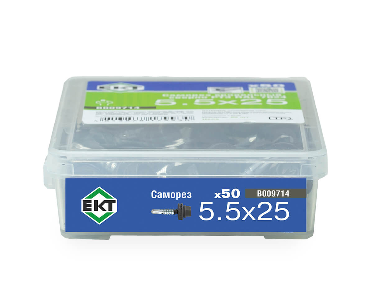Саморез кровельный с резин. прокл. 5.5x25, сверло РТ3, RAL7024, в пласт. контейнере, ЕКТ (упак/50шт)
