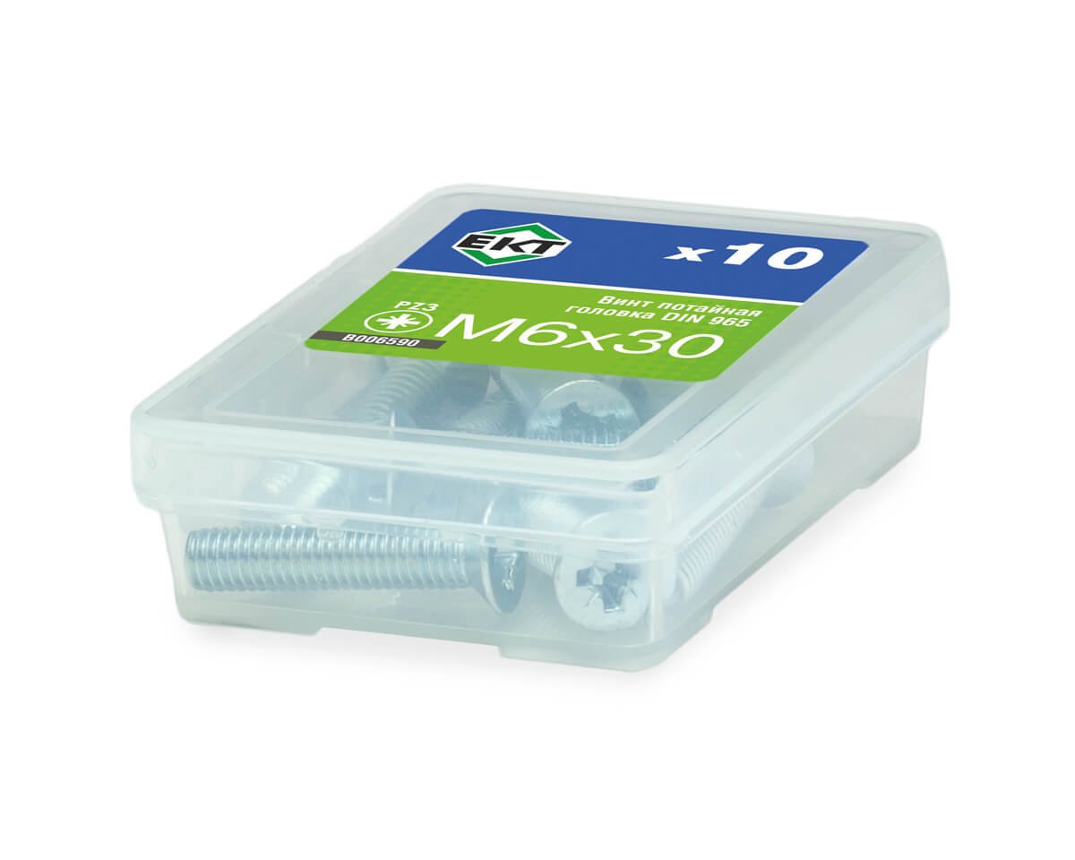 Винт 6х 30 пот. гол. POZI, цинк, DIN 965 (упак/10шт)
