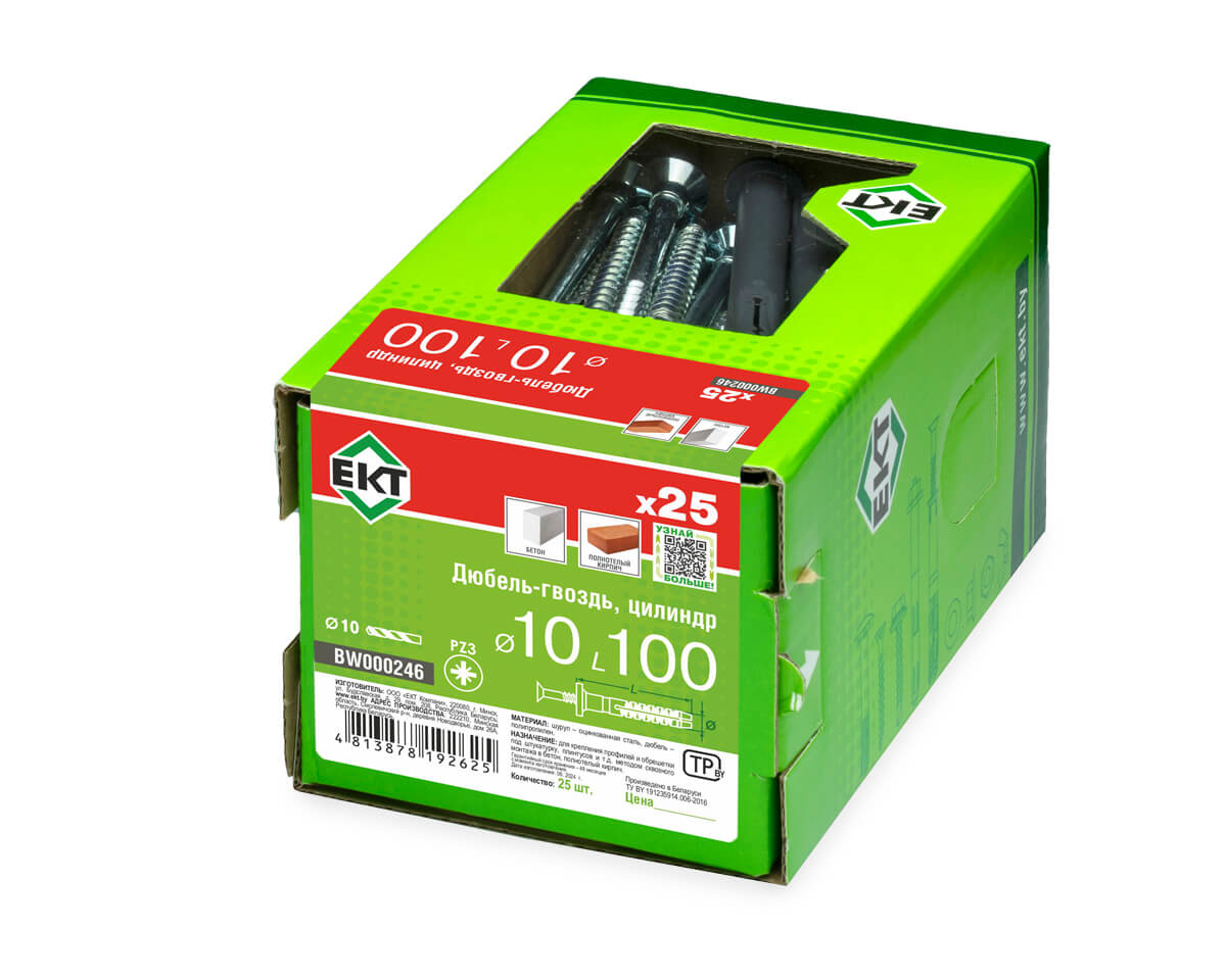 Дюбель-гвоздь GL, 10x100 цилиндр, п/п, ЕКТ (кор. с окном/25шт)
