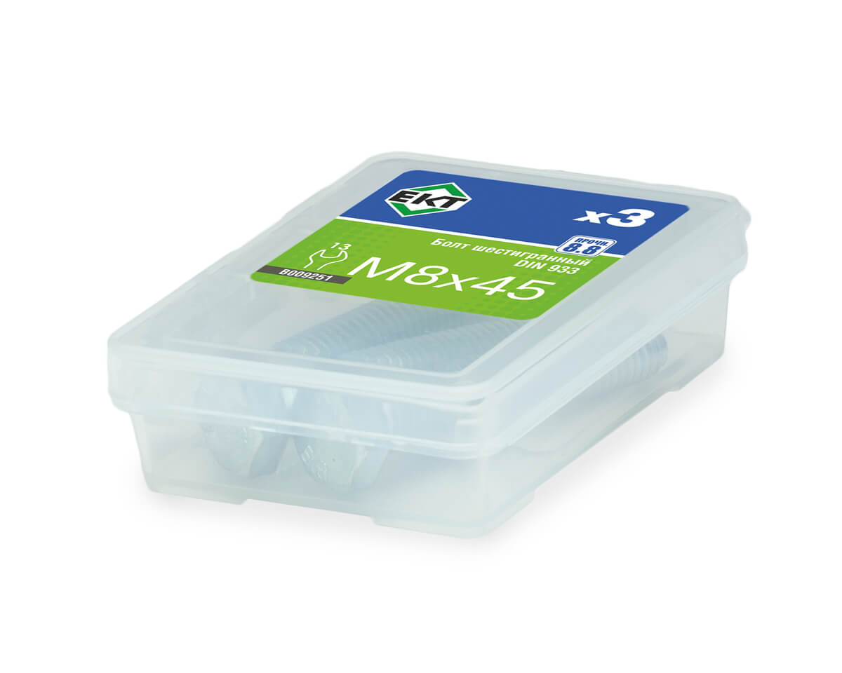 Болт шестигранный 8х 45, цинк, прочн. 8.8 DIN 933 (ГОСТ 7798-70) (упак/3шт)