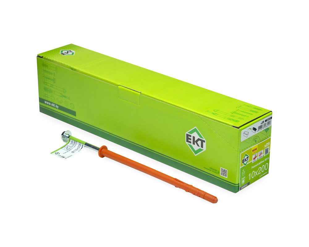 Рамный дюбель с шурупом ЕКТ RD-H 10x200 цилиндр, НЕЙЛОН (с этик./1шт)