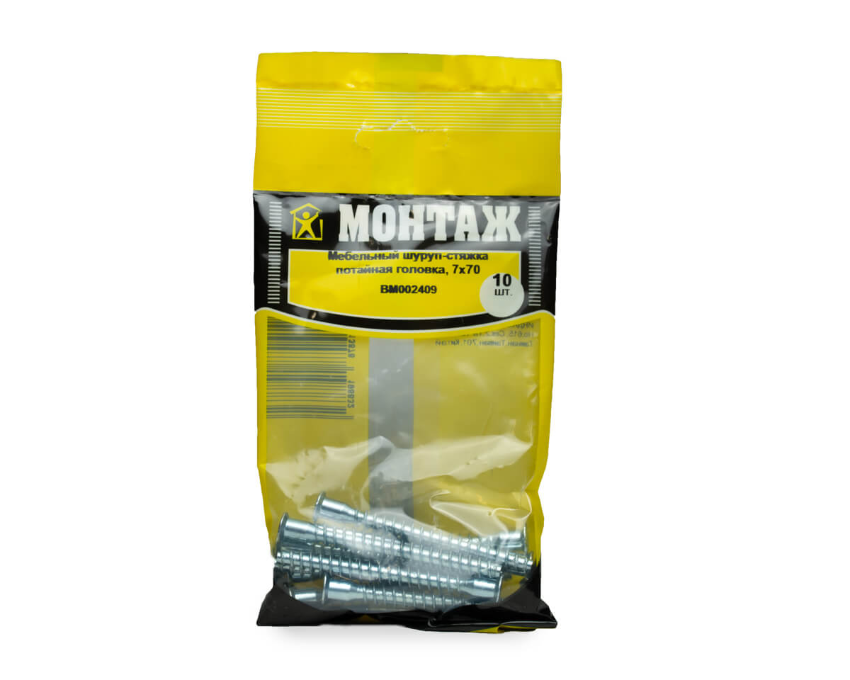 Мебельный шуруп-стяжка 7х70, потайная головка Pozi (упак/10шт)
