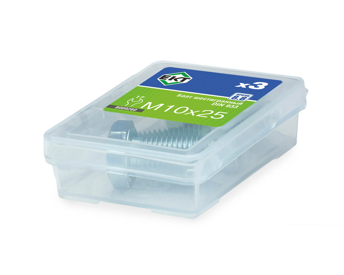 Болт шестигранный 10х 25, цинк, прочн. 8.8 DIN 933 (упак/3шт)