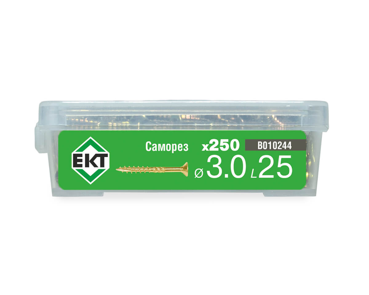 Саморез конструкционный 3.0x25, потай, желтый цинк, ЕКТ (пласт.конт./250шт)