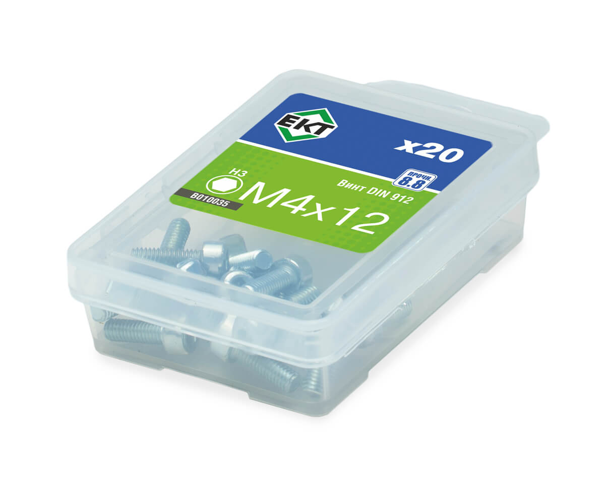 Винт 4х12 с цилиндр.гол.и внутр.шестигр., цинк,прочн.8.8 DIN 912 (упак/20шт)