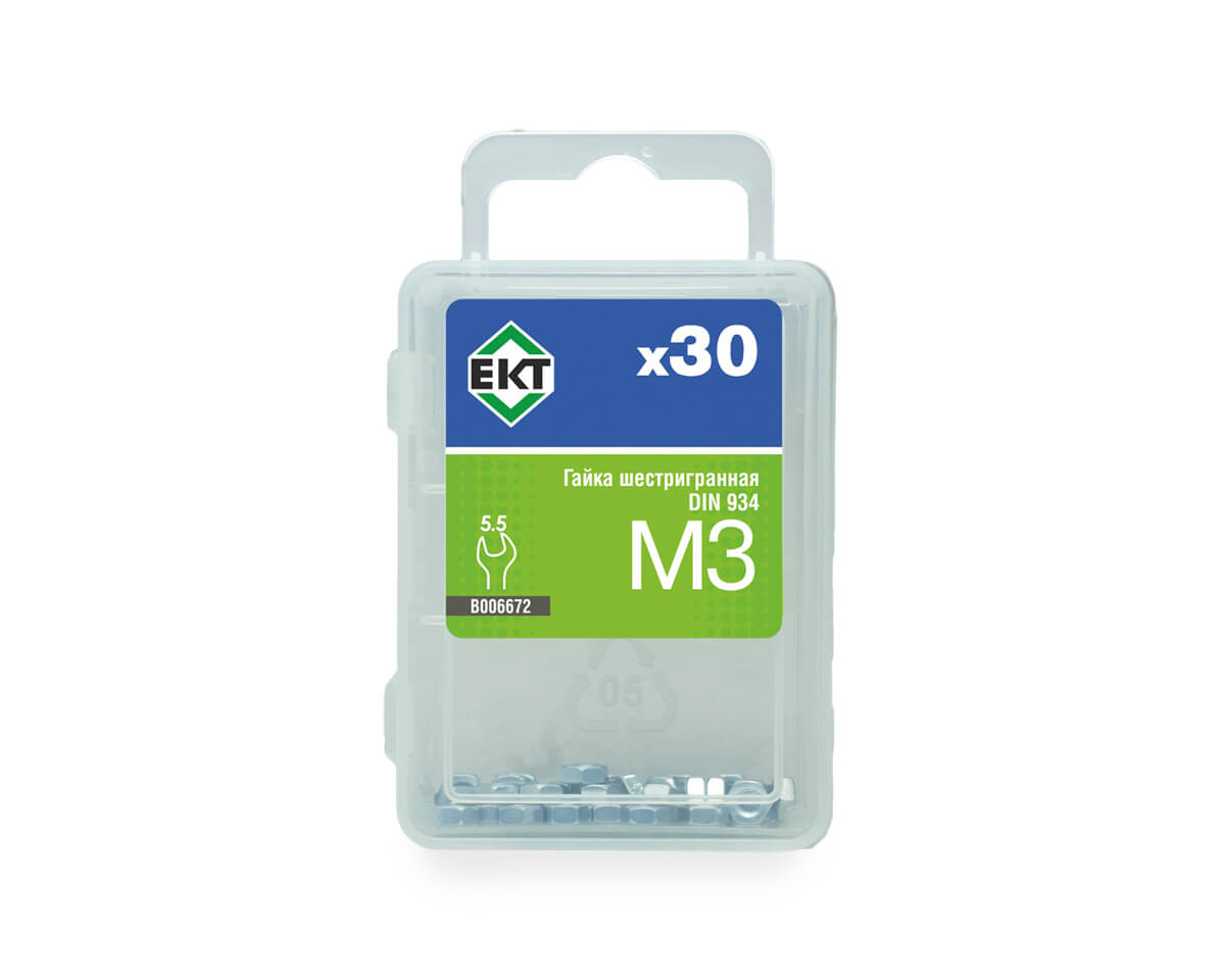 Гайка М3, цинк, прочн. 6 DIN 934 (упак/30шт)