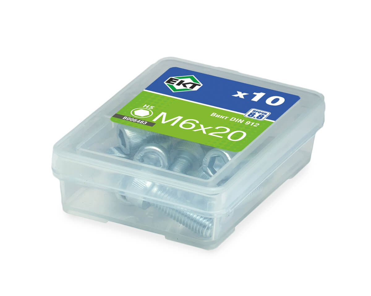 Винт 6х 20 с цилиндр. гол. и внутр. шестигр., цинк, прочн. 8.8 DIN912 (упак/10шт)