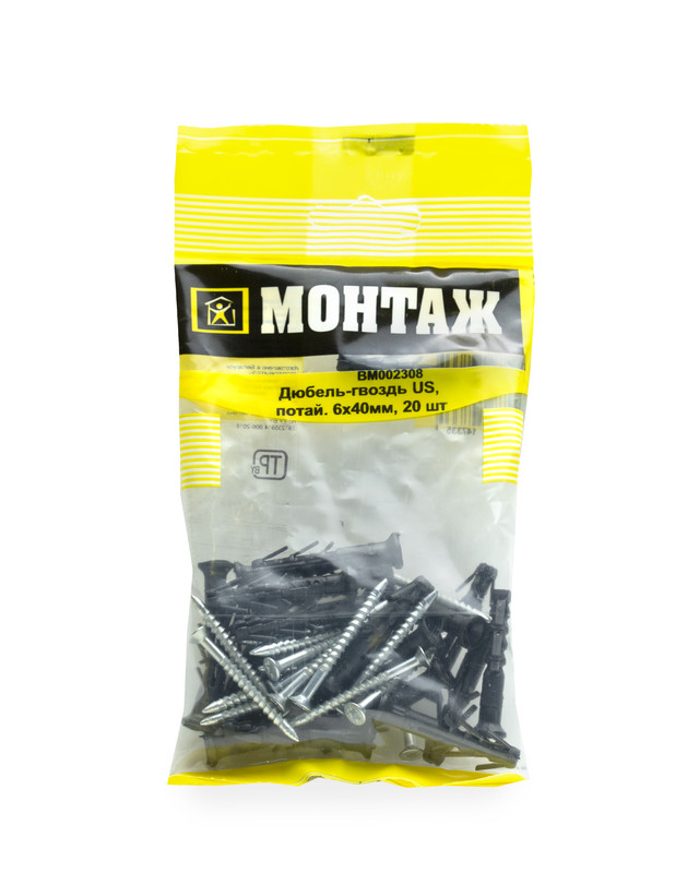Дюбель-гвоздь US, 6x40 потай, п/в, МОНТАЖ (пакет/20шт)