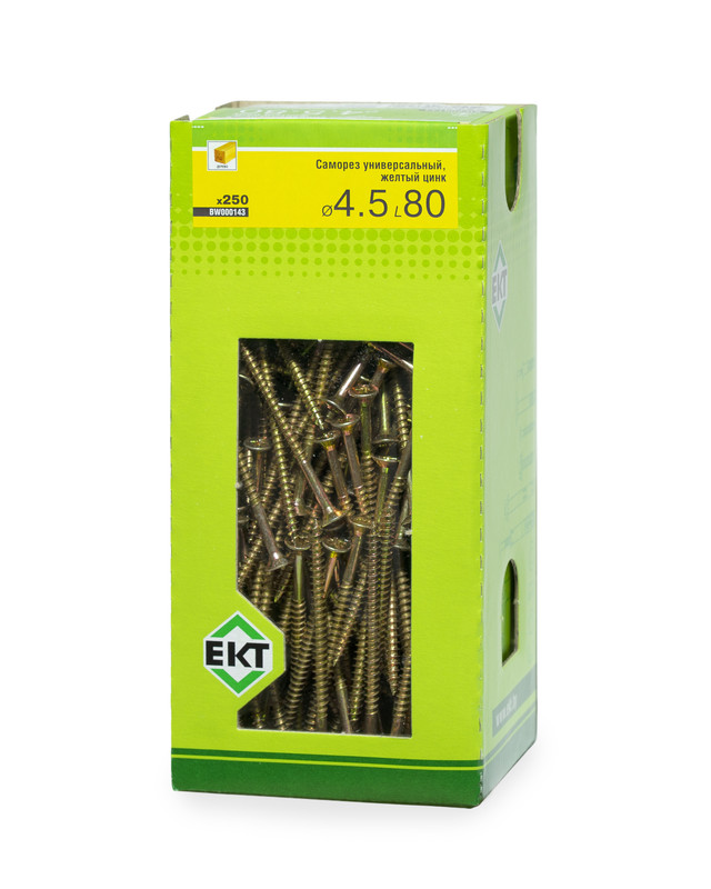 Саморез универсальный 4.5х80, желтый цинк, в коробке с окном, ЕКТ (упак/250шт)