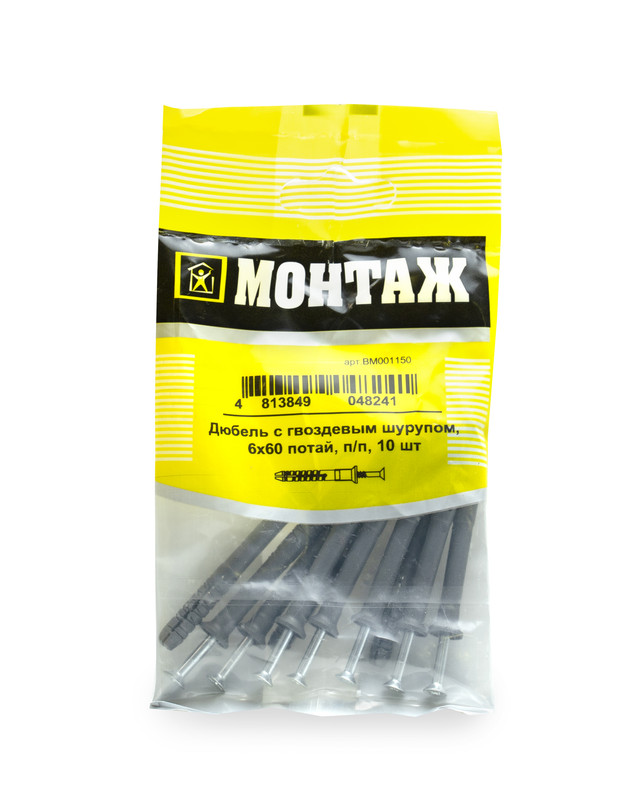 Дюбель-гвоздь GL, 6x60 потай, п/в, МОНТАЖ (пакет/10шт)