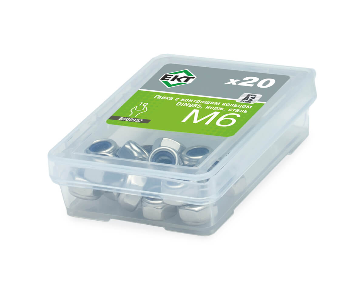 Гайка с контрящим кольцом М6, DIN985, НЕРЖ. СТАЛЬ, ЕКТ (упак/20шт)