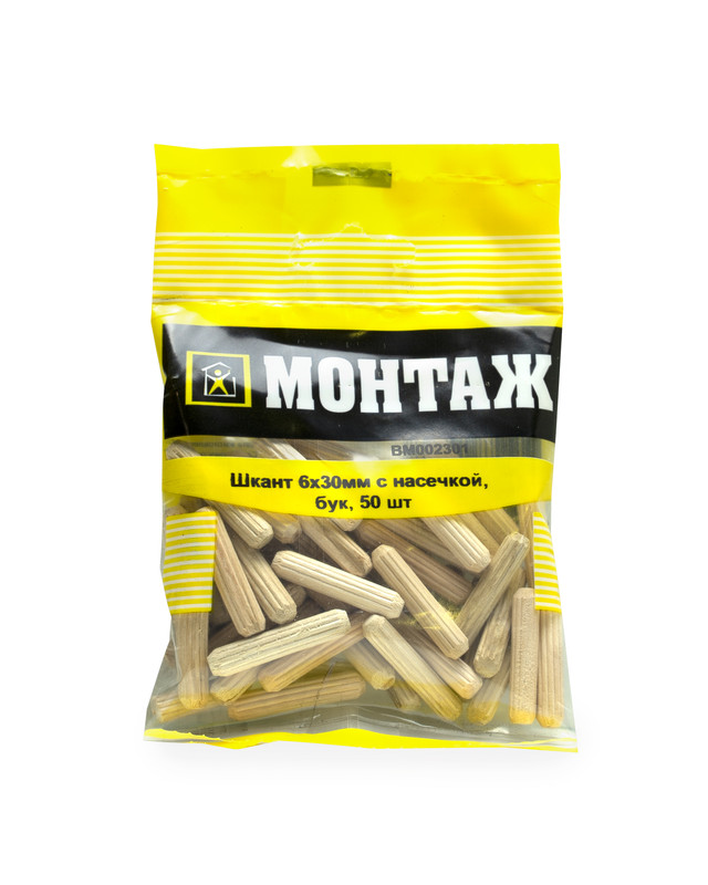 Шкант мебельный 6x30мм деревянный (пакет/50шт) МОНТАЖ