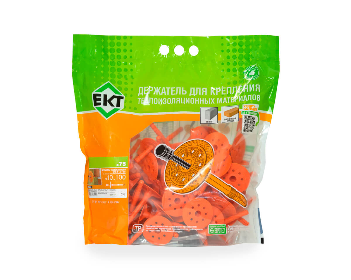 Держатель теплоизоляции 10x100 со стальным гвоздем с термо-заглушкой DTM-N + GT-MT, ЕКТ (пакет/75шт)