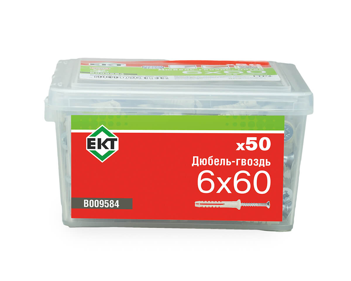 Дюбель-гвоздь GL, 6x60 потай, нейлон, ЕКТ (пласт.конт./50шт)
