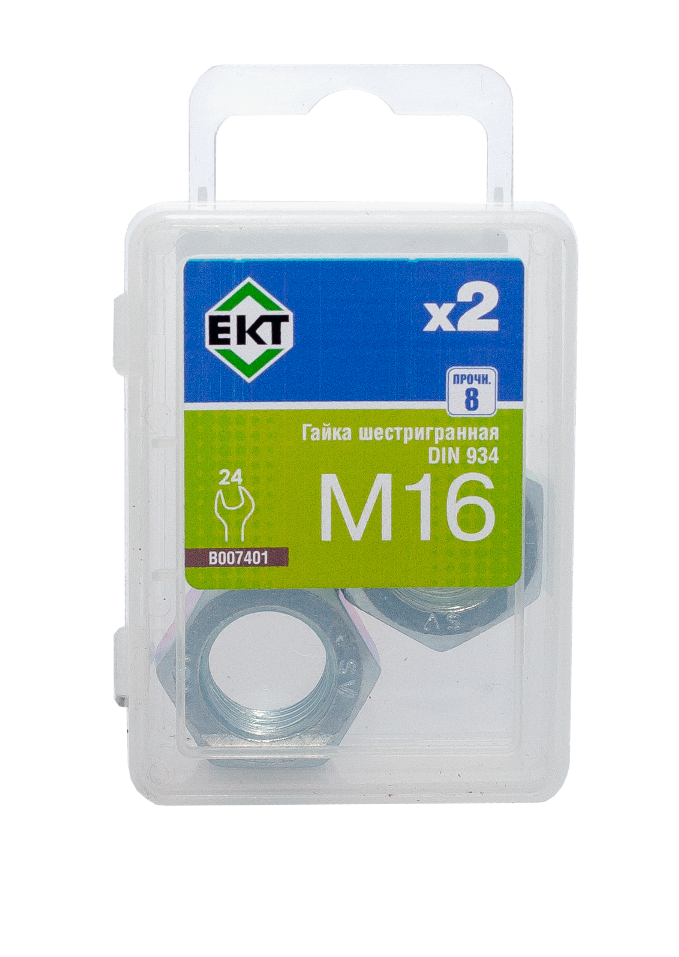 Гайка М16, цинк, прочн. 8 DIN 934 (упак/2шт)