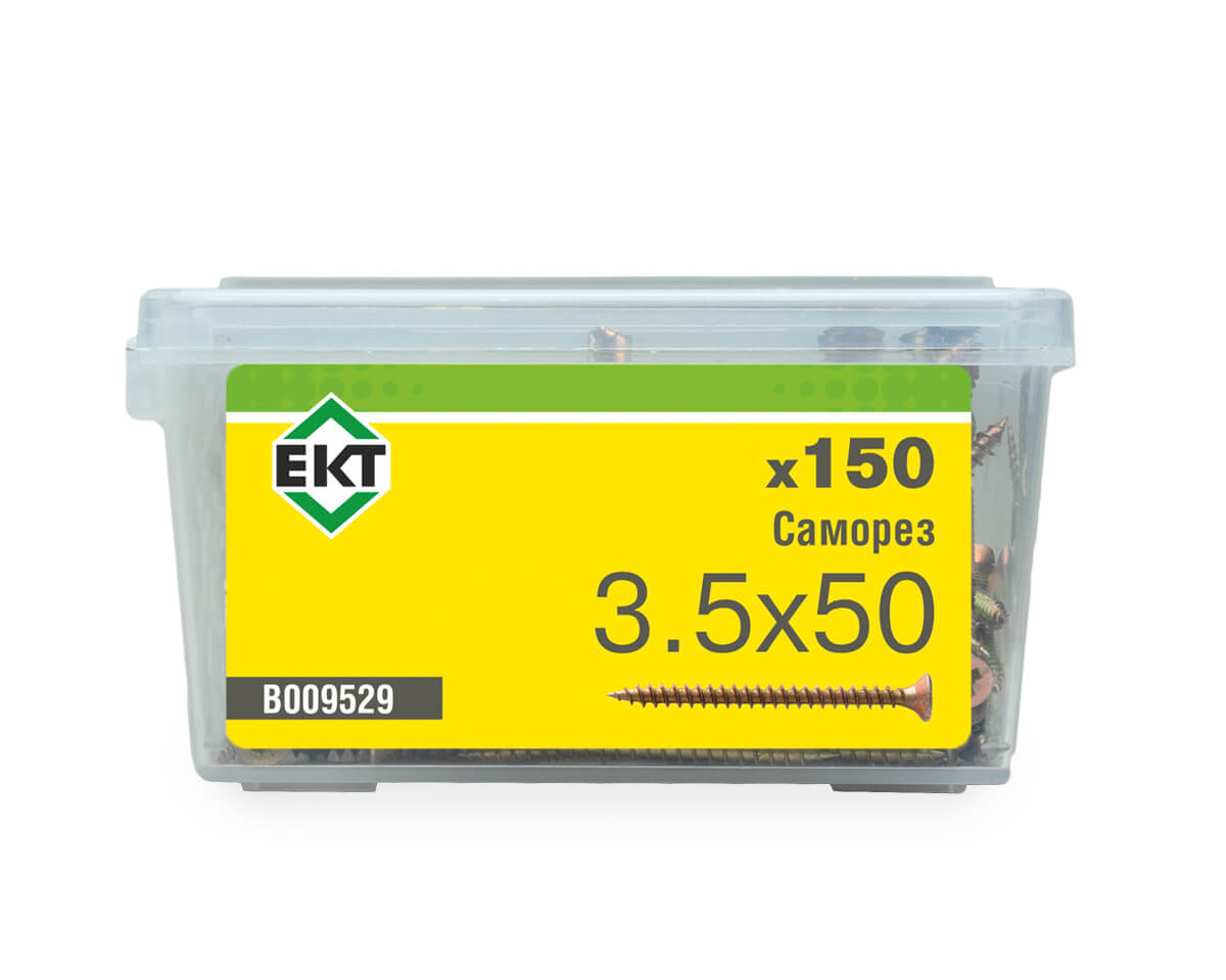 Саморез универсальный 3.5x50, желтый цинк, в пласт. контейнере, ЕКТ (упак/150шт)