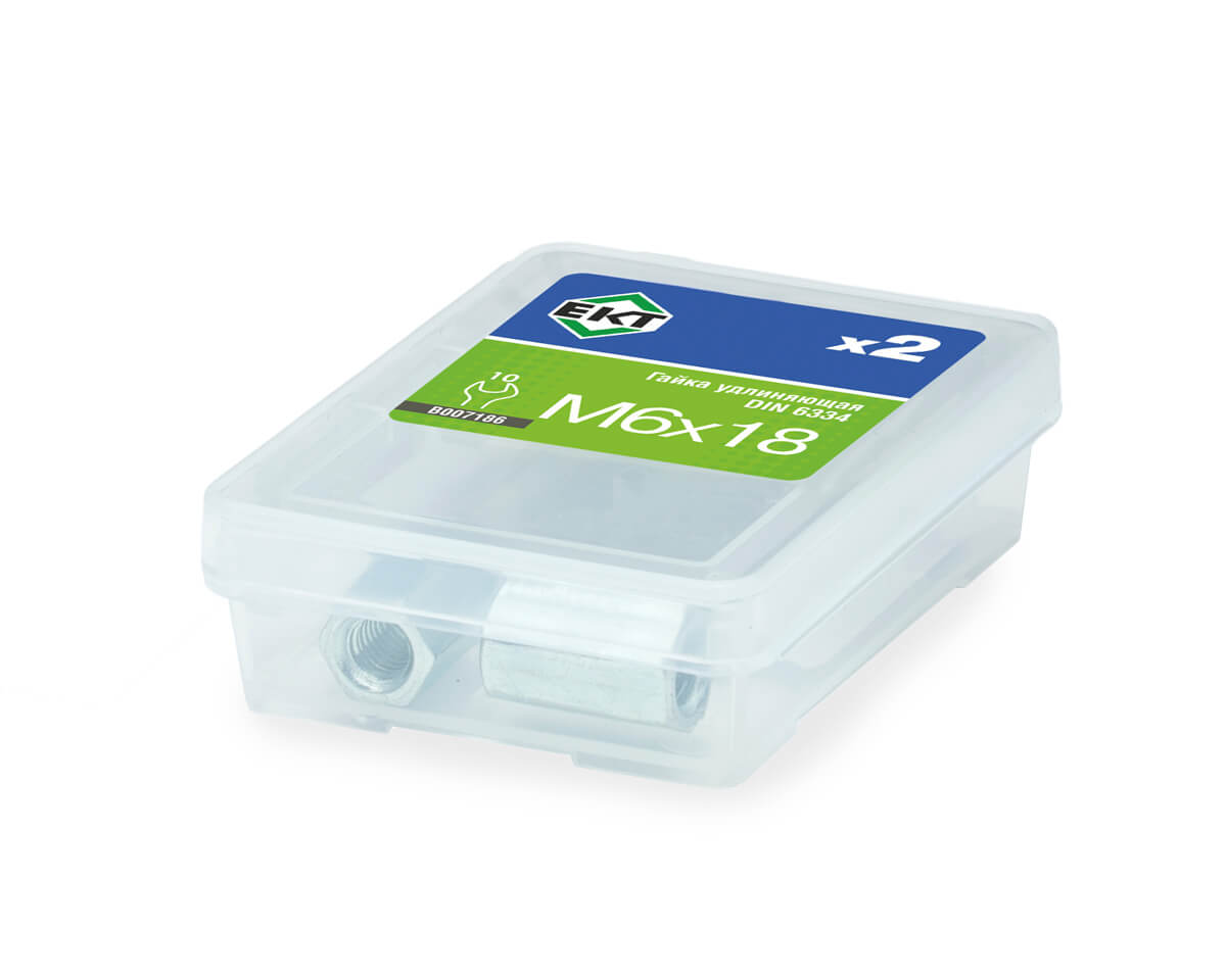 Удлиняющая гайка М 6х18 DIN 6334, класс прочности 6 (упак/2шт)