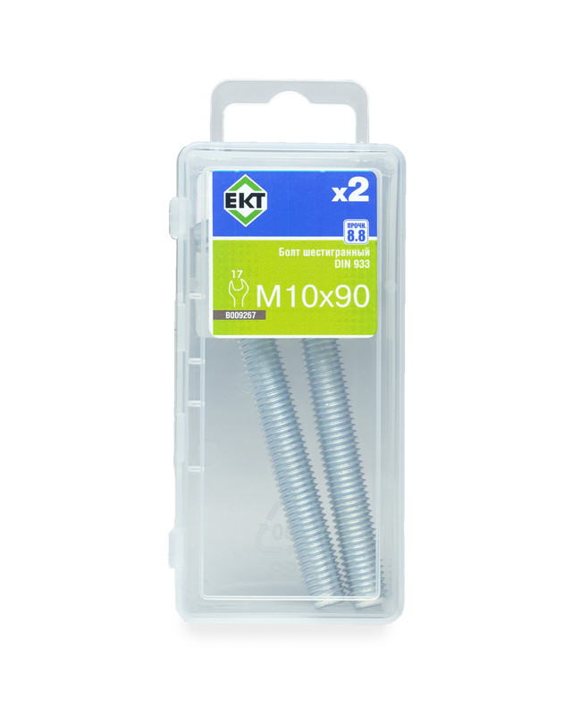 Болт шестигранный 10х 90, цинк, прочн. 8.8 DIN 933 (упак/2шт)