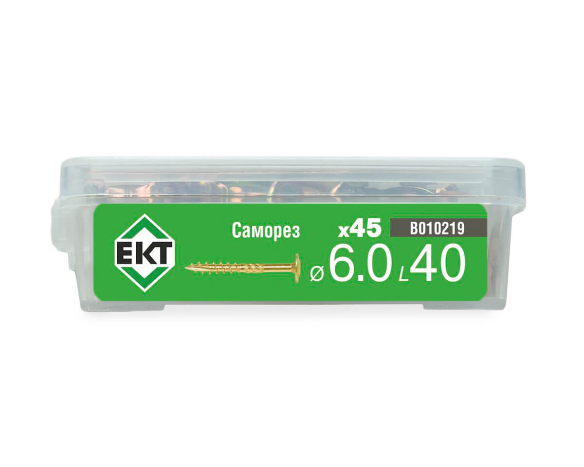 Саморез конструкционный 6.0x40, прессшайба, желтый цинк, ЕКТ (пласт.конт./45шт)