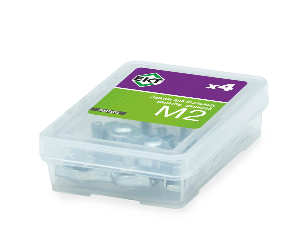 Зажим для стальных канатов 2 мм, двойной, оцинк. (упак/4шт)