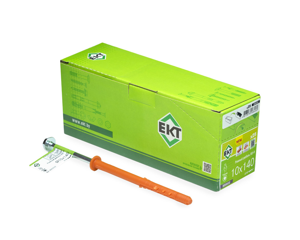 Рамный дюбель с шурупом ЕКТ RD-H 10x140 цилиндр, НЕЙЛОН (с этик./1шт)