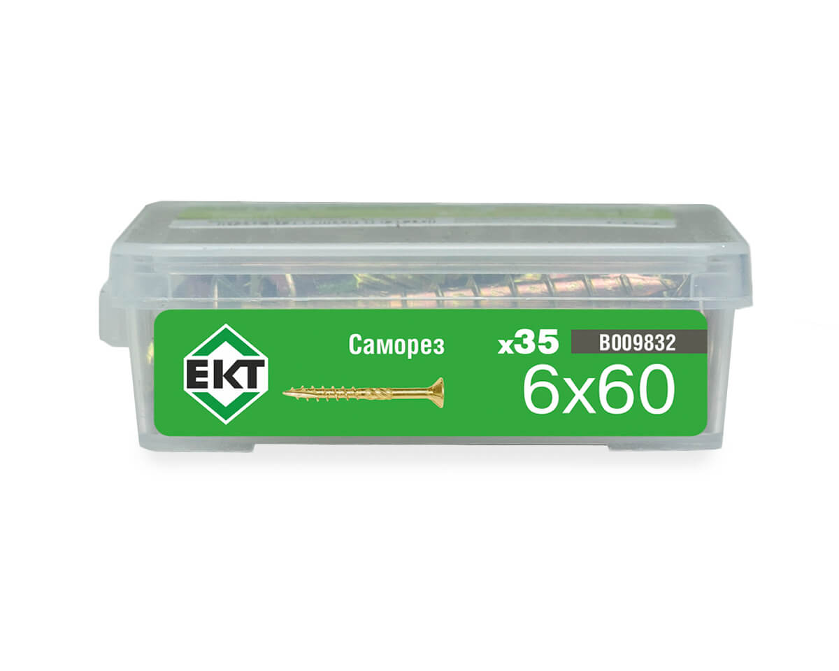 Саморез усиленный по дереву 6.0x60, потай, желтый цинк, в пласт. контейнере, ЕКТ (упак/35шт)
