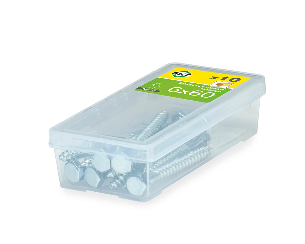 Саморез с 6-гранной головкой, 6.0x60 острый, цинк, ЕКТ (упак/10шт)