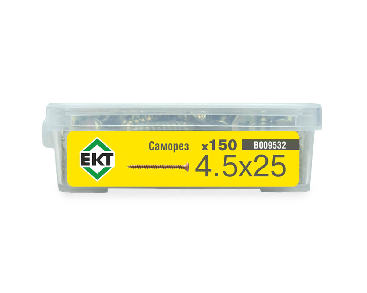 Саморез универсальный 4.5x25, желтый цинк, в пласт. контейнере, ЕКТ (упак/150шт)