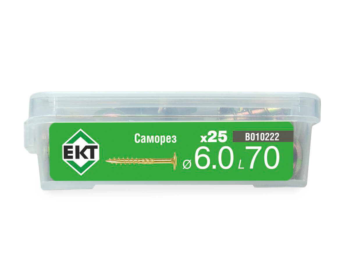 Саморез конструкционный 6.0x70, прессшайба, желтый цинк, ЕКТ (пласт.конт./25шт)