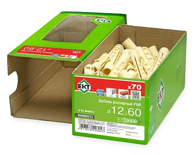 Дюбель распорный PND 12x60, нейлон, ЕКТ (кор. с окном/70шт)