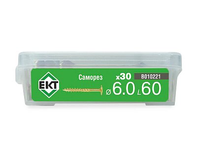 Саморез конструкционный 6.0x60, прессшайба, желтый цинк, ЕКТ (пласт.конт./30шт)