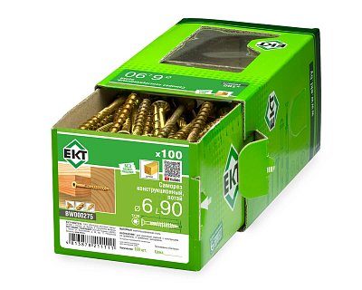 Саморез конструкционный 6.0x90, потай, желтый цинк, ЕКТ (кор. с окном/100шт)