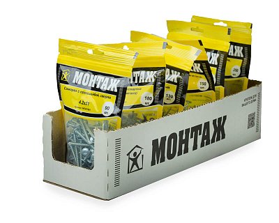 Саморез с прессшайбой 4.2x51, сверло, цинк, дой-пак M, МОНТАЖ (пакет/90шт)