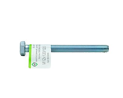 Болт с шестигранной головкой М12х120/120, DIN933 (ГОСТ 7798-70), прочн. 8.8, цинк, ЕКТ (с этик./1шт)