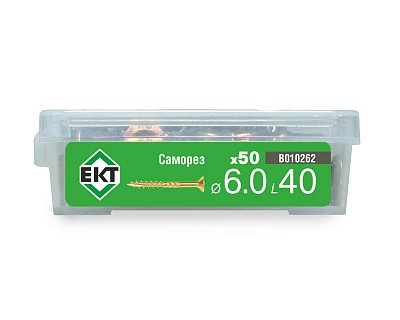 Саморез конструкционный 6.0x40, потай, желтый цинк, ЕКТ (пласт.конт./50шт)