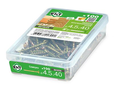 Саморез конструкционный 4.5x40, потай, желтый цинк, ЕКТ (пласт.конт./100шт)